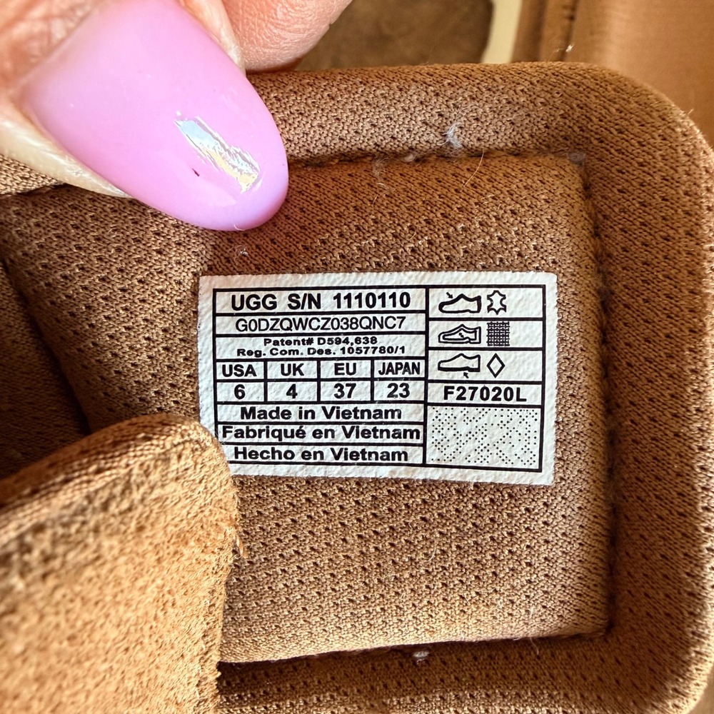 UGG Laton Slide Sandals Women 6 Chestnut Suede Puffy Logo Platform Comfort Shoes - Picture 4 of 11